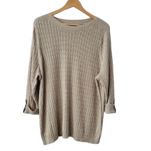 Women's Soft Cable Knit Crewneck Sweater 3/4 Sleeve Plus Size 3X